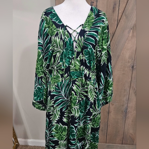 ONSHORE Tropical Palm Leaf Print Maxi Dress/Coverup. Green/navy One Size. NWT - Picture 6 of 15